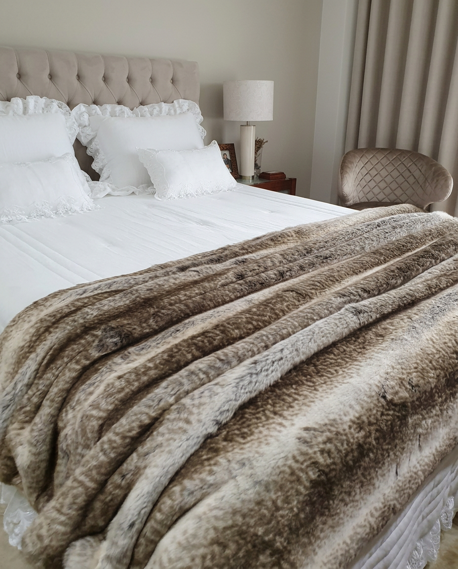 Quarto em tons neutros com camadas de têxteis suaves